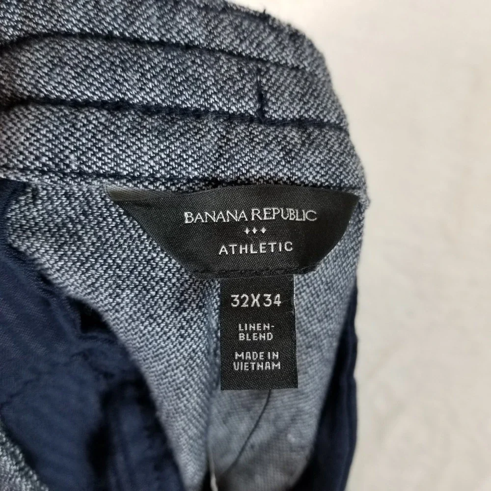 Banana Republic Athletic Trousers Mens 32x34 Blue Grey Linen Blend Tapered Pants